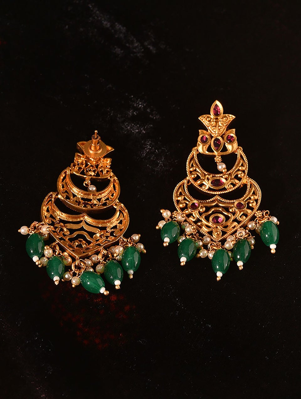 Women Gold Push Back Brass Danglers