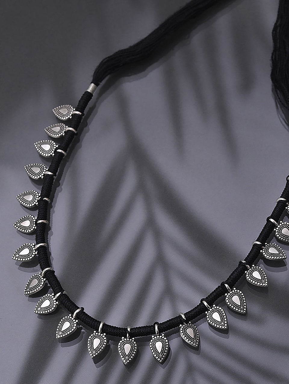 Black Silver Tone Tribal Necklace