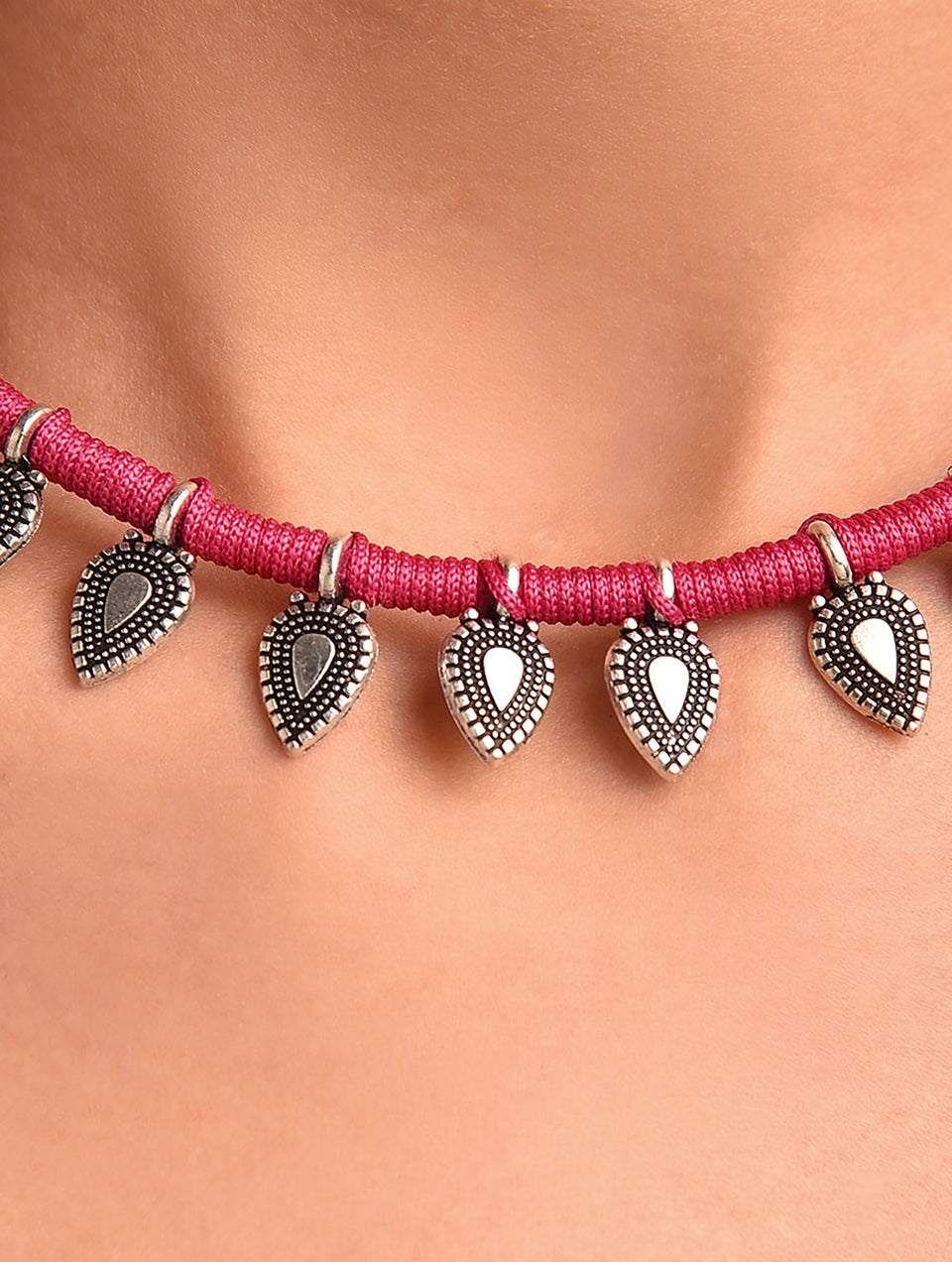 Red Silver Tone Tribal Necklace