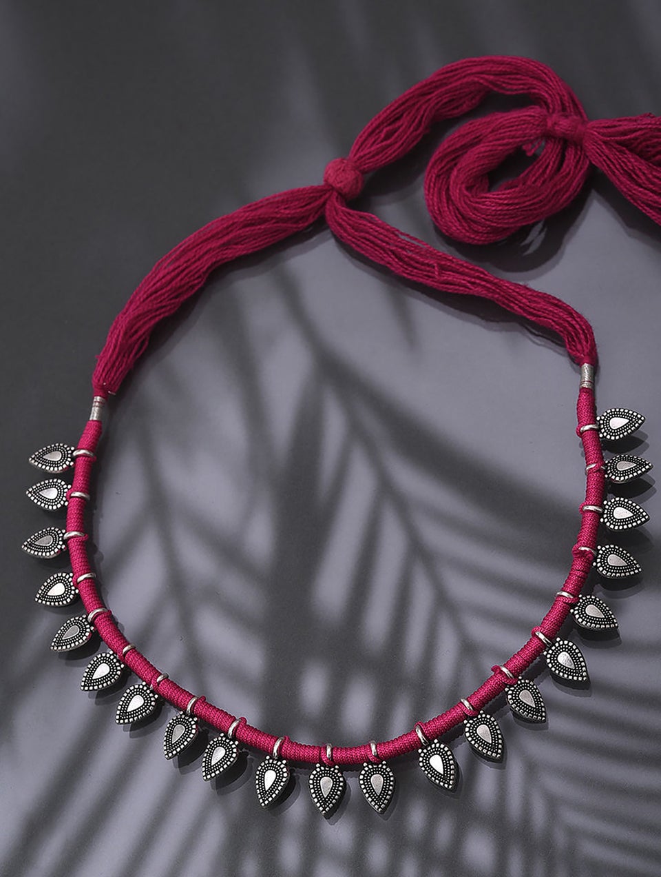 Red Silver Tone Tribal Necklace