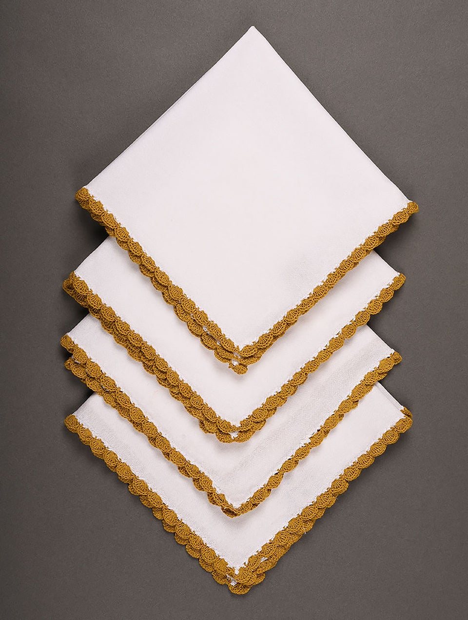 Ochre Cotton Table Napkin Set With Crochet Ends