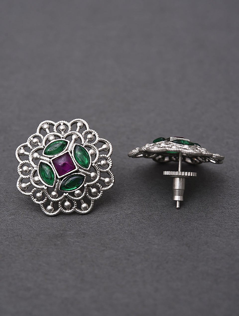 Women Silver Push Back Brass Studs
