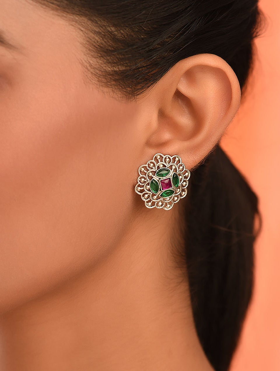 Women Silver Push Back Brass Studs