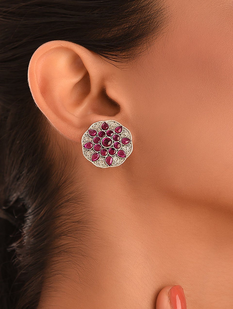 Women Silver Push Back Brass Studs