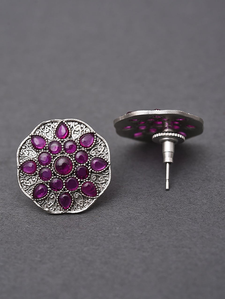 Women Silver Push Back Brass Studs