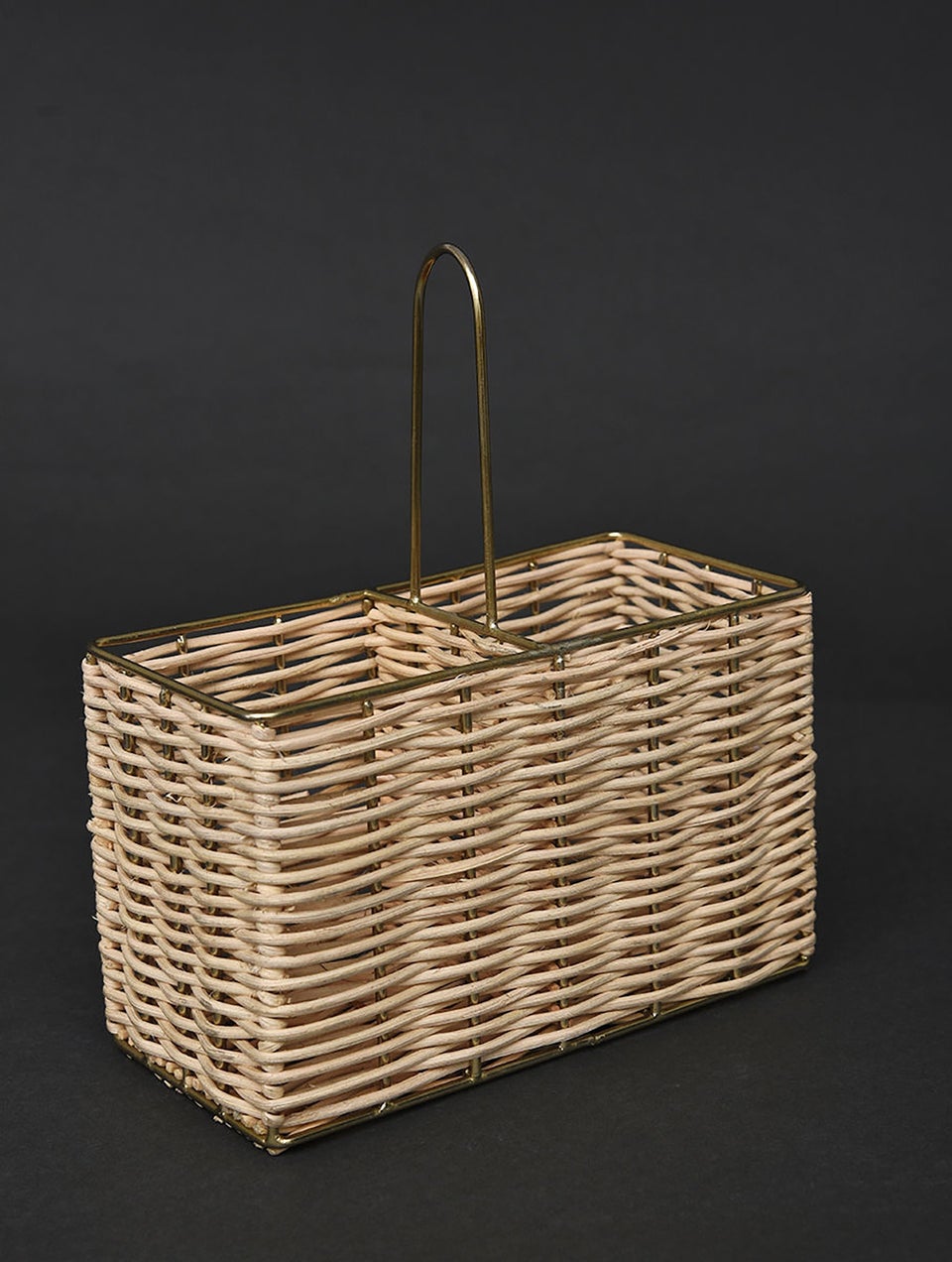 Gold Tone Double Sided Rattan Cutlery Holder