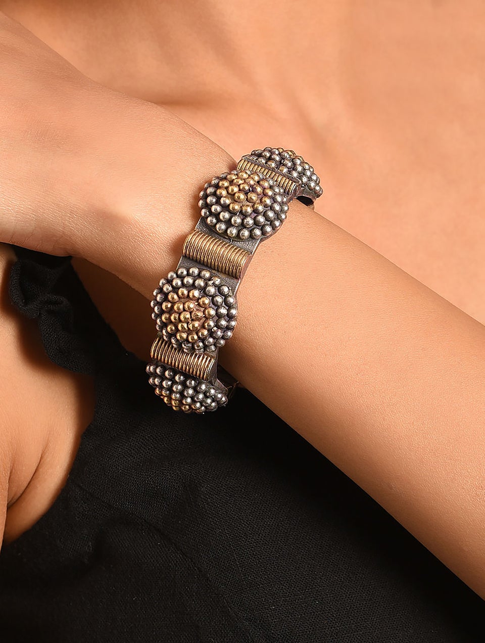 Women Dual Tone Tribal Openable Bangle