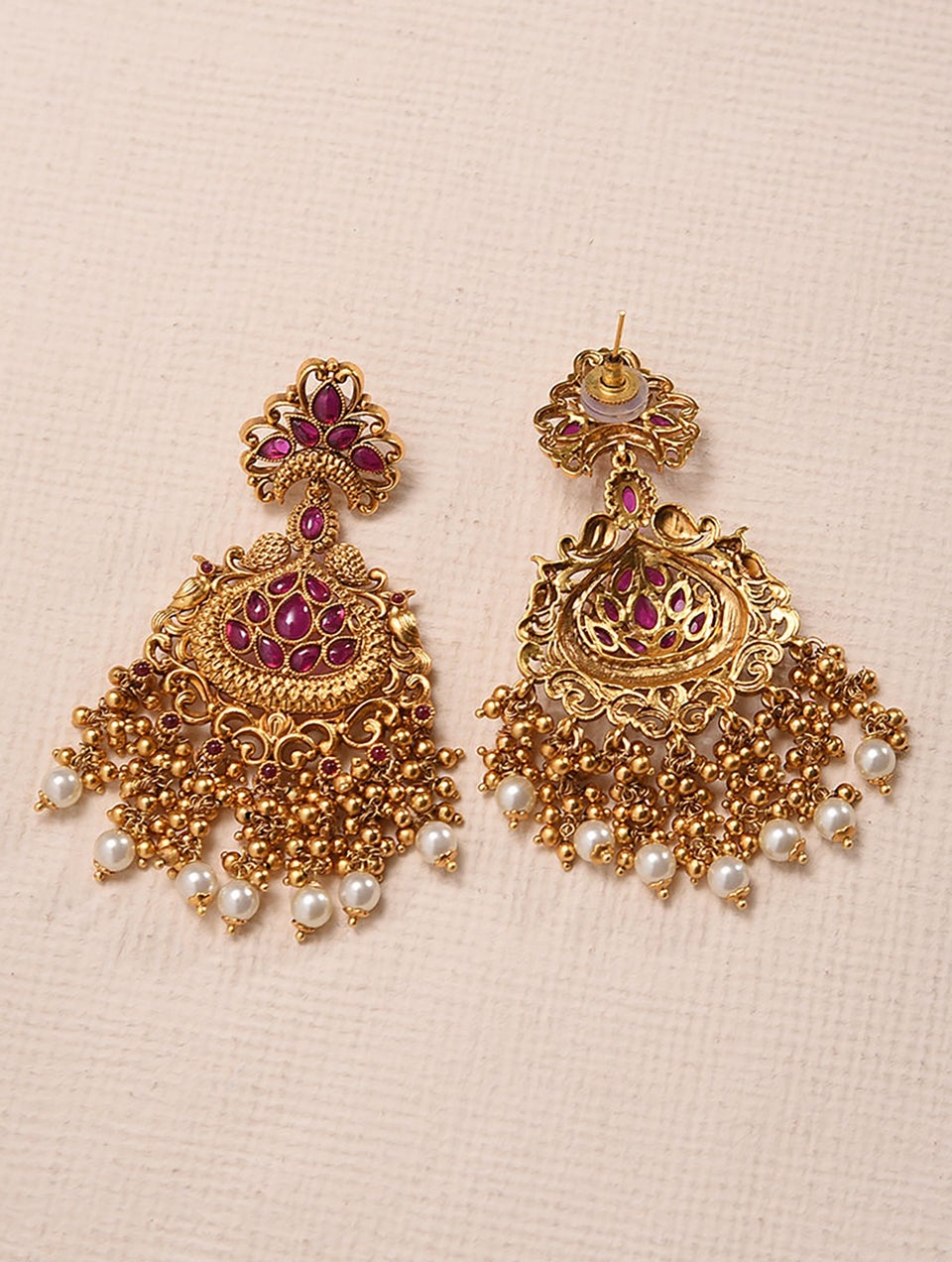 Women Gold Push Back Brass Danglers
