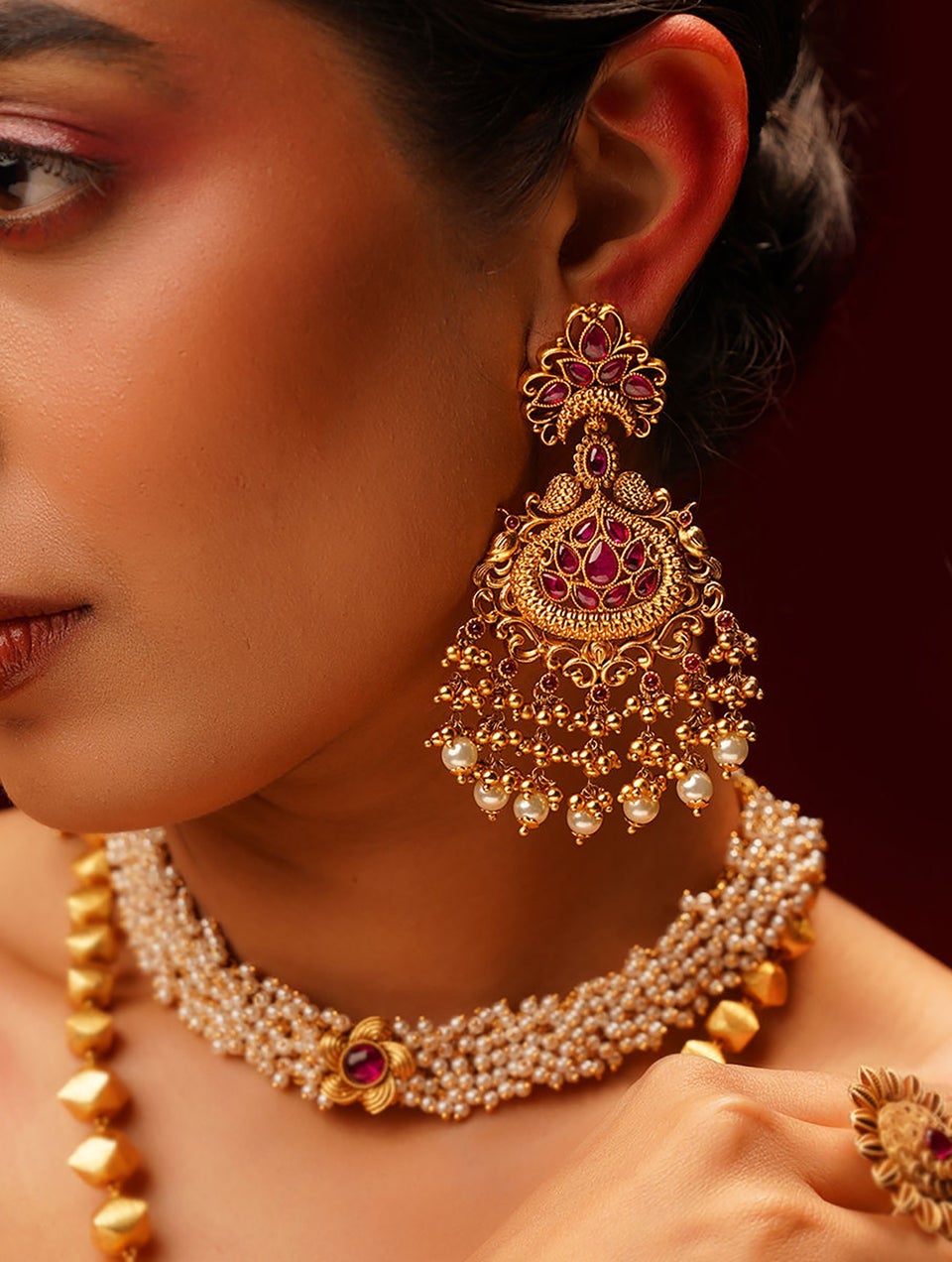 Women Gold Push Back Brass Danglers