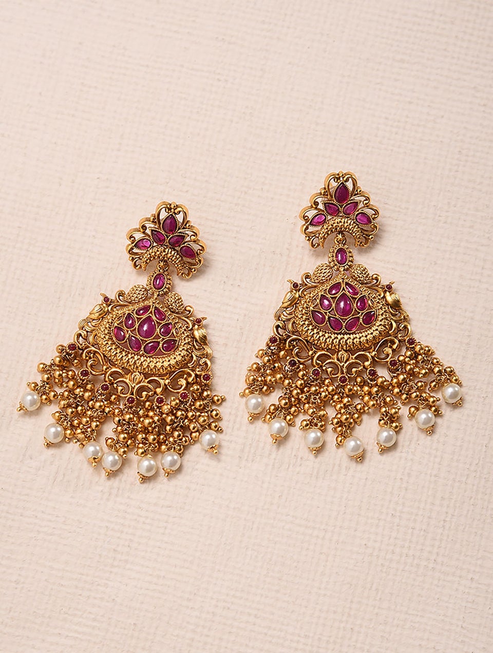 Women Gold Push Back Brass Danglers