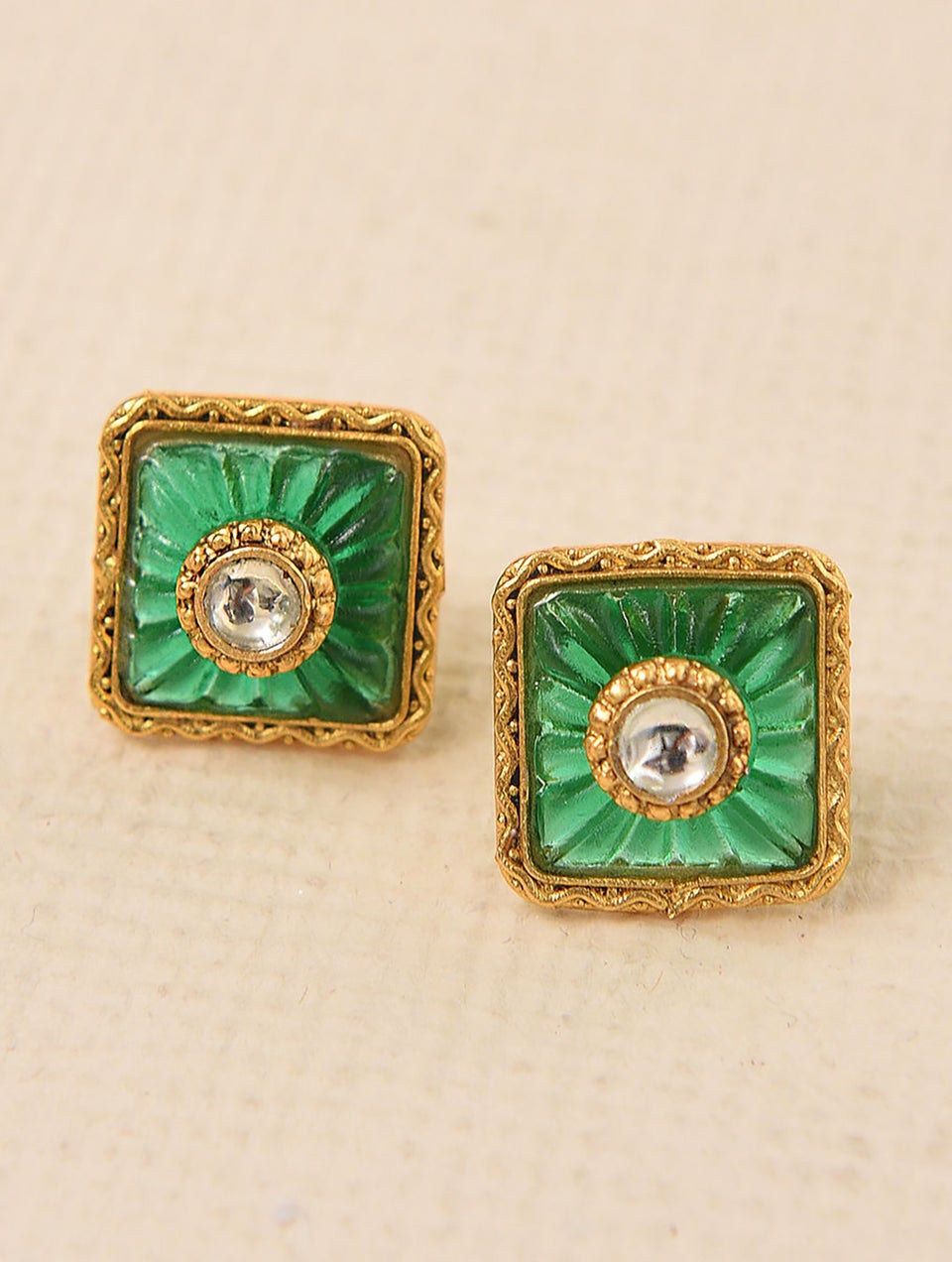 Women Green Gold Tone Kundan Earrings