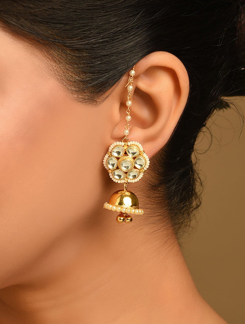Women Gold Push Back Brass Jhumki