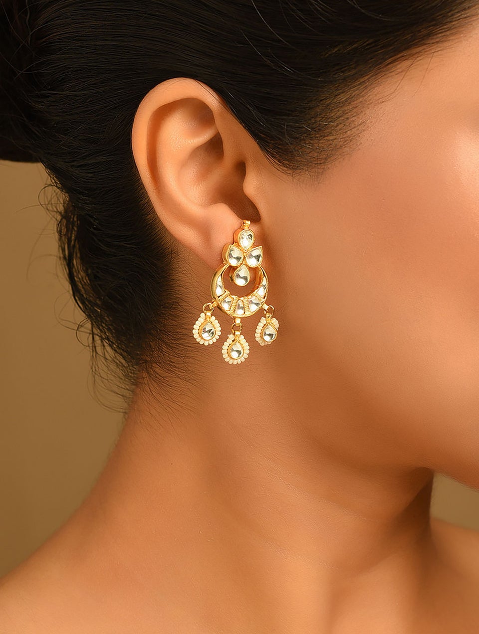 Women White Gold Tone Kundan Earrings