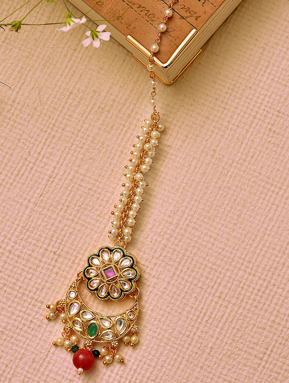 Red Green Gold Tone Maangtikka