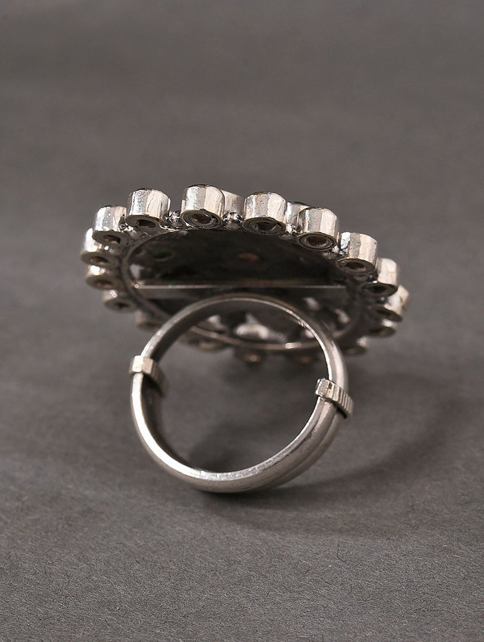 Women Maroon Green Tribal Silver Ring