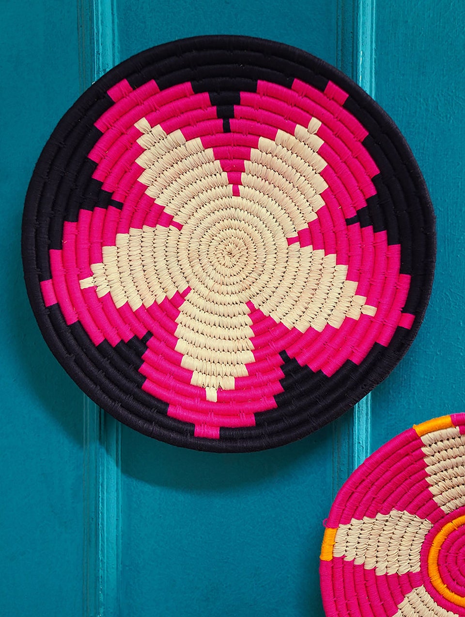 Pink And Black Handwoven Sabai Grass Basket