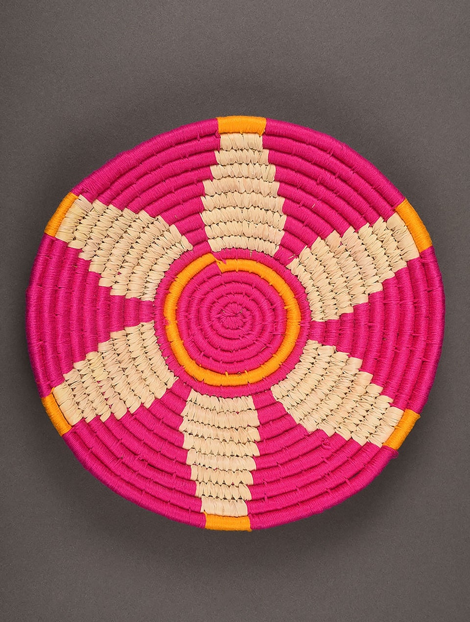 Pink And Yellow Handwoven Sabai Grass Basket
