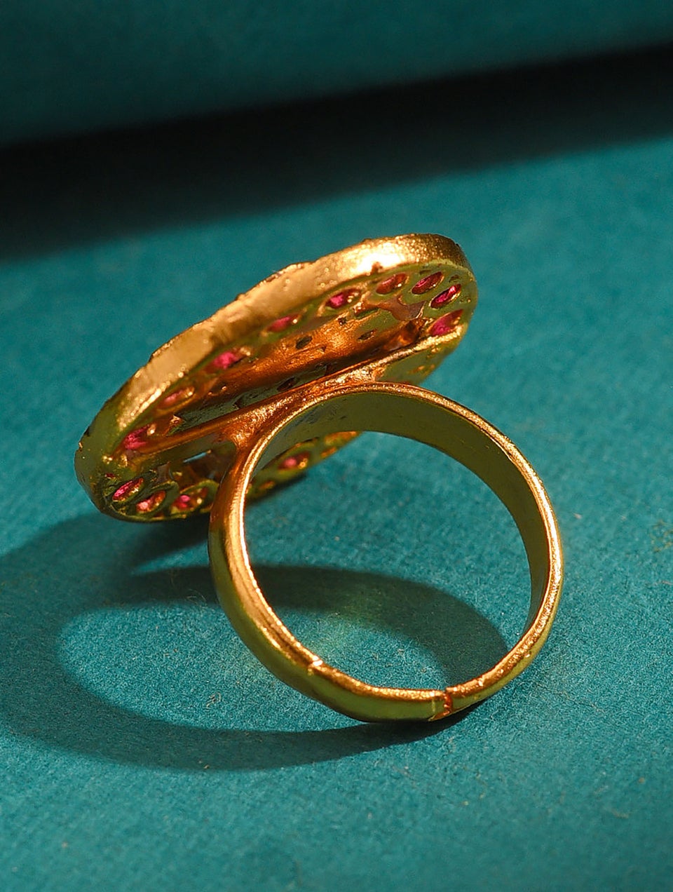 Maroon Gold Tone Temple Ring