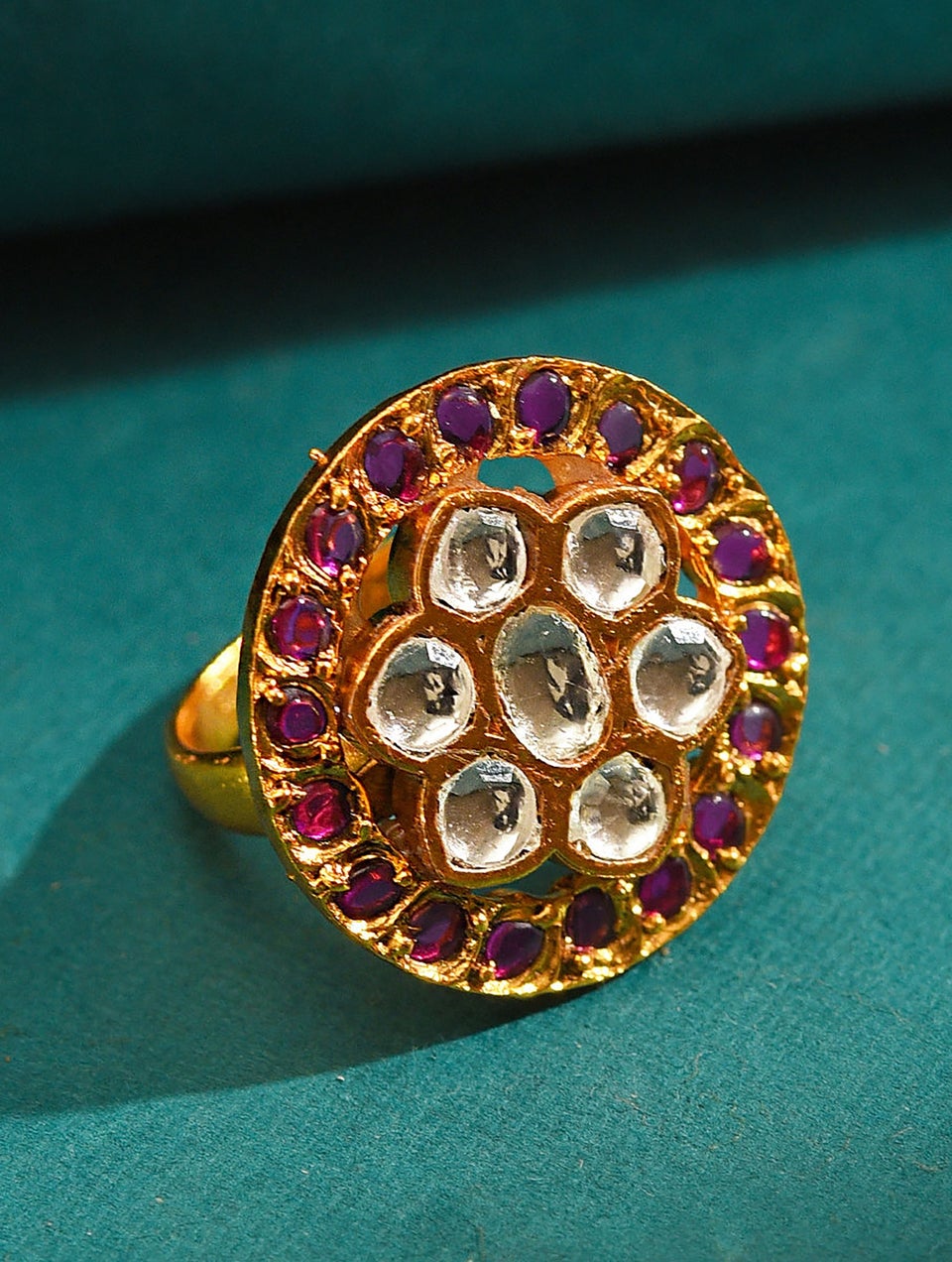 Maroon Gold Tone Temple Ring