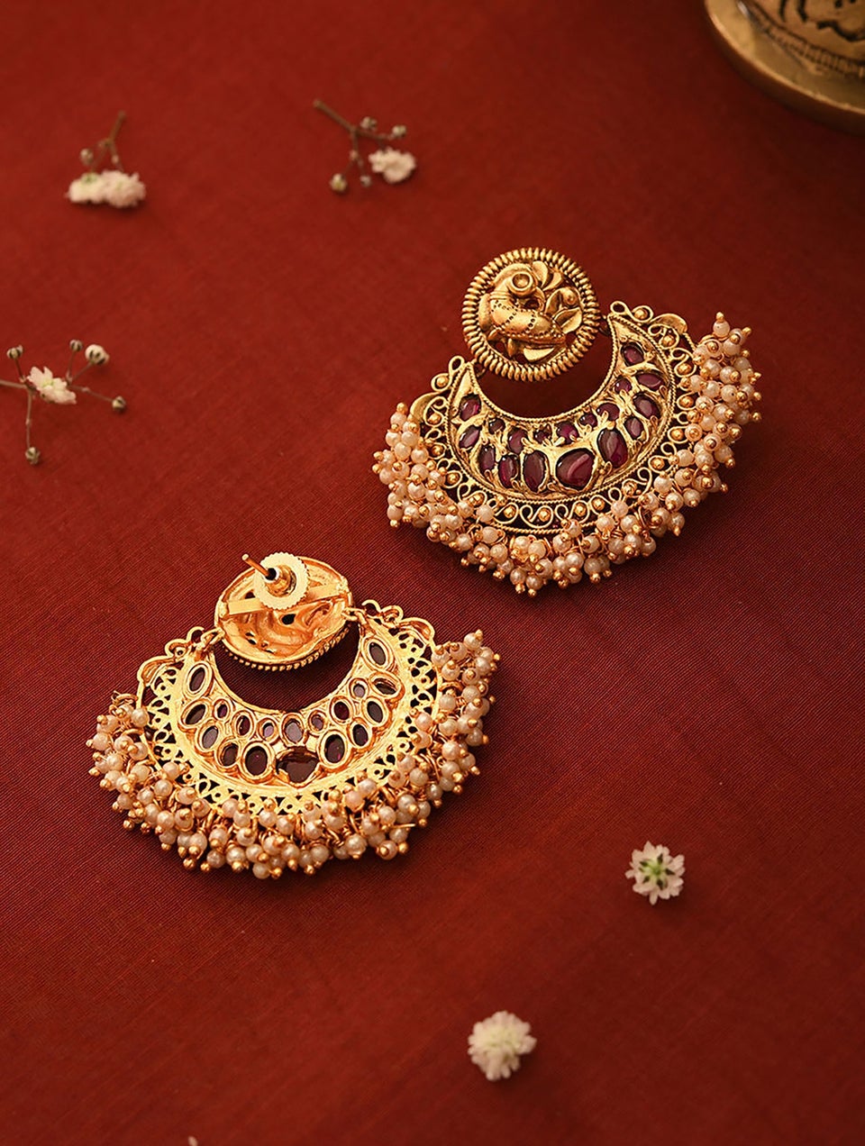 Women Gold Push Back Brass Chand Bali