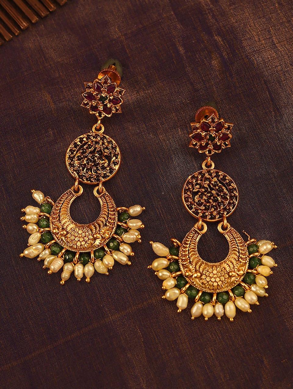 Women Gold Push Back Brass Chand Bali