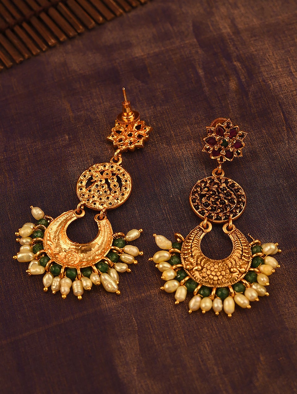 Women Gold Push Back Brass Chand Bali