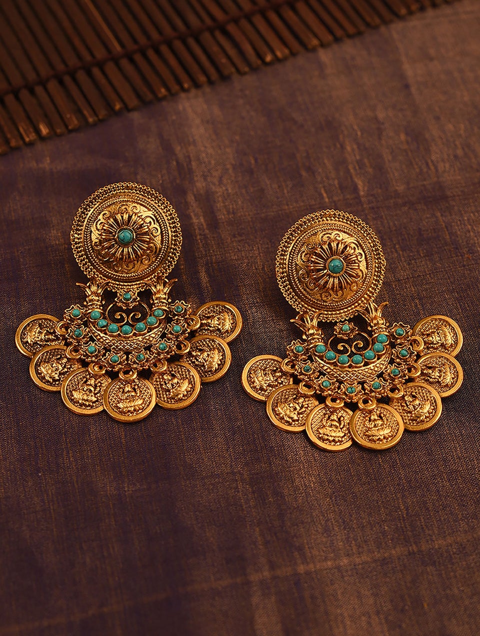 Women Gold Push Back Brass Danglers
