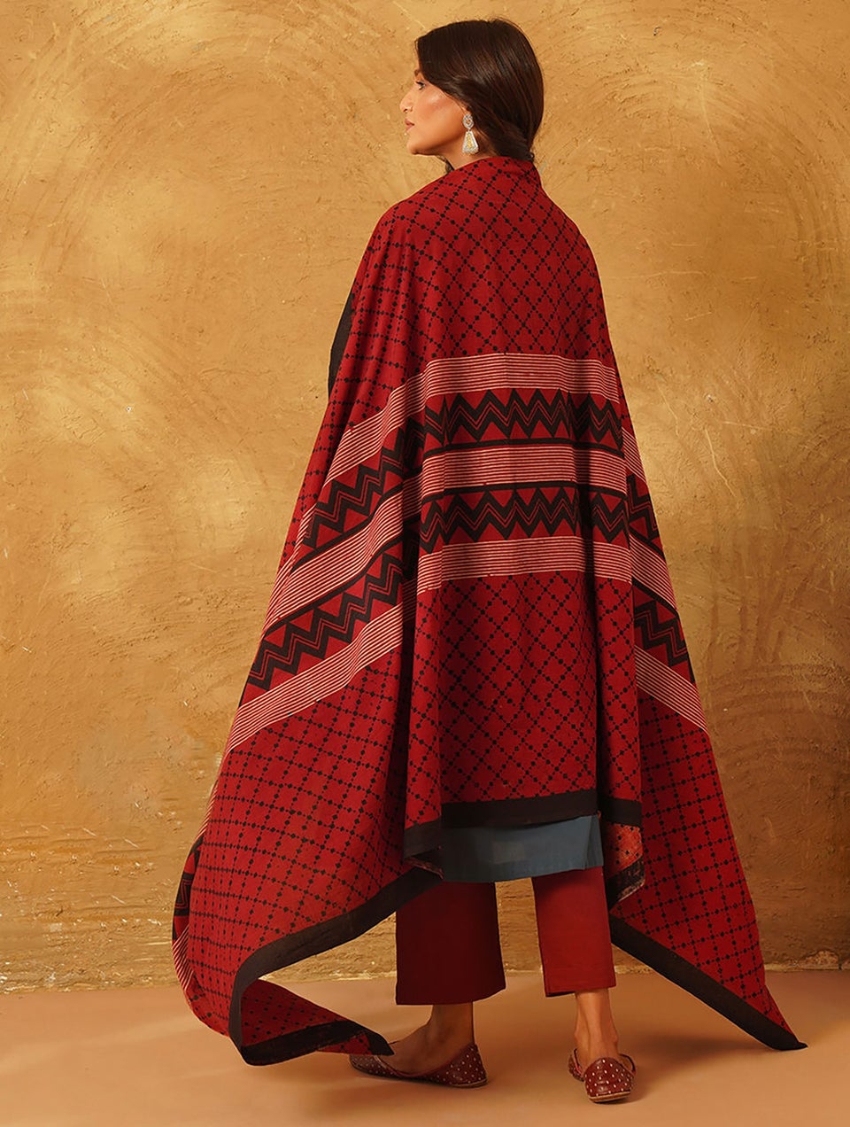 Women Red Cotton Ajrakh Collection Dupatta