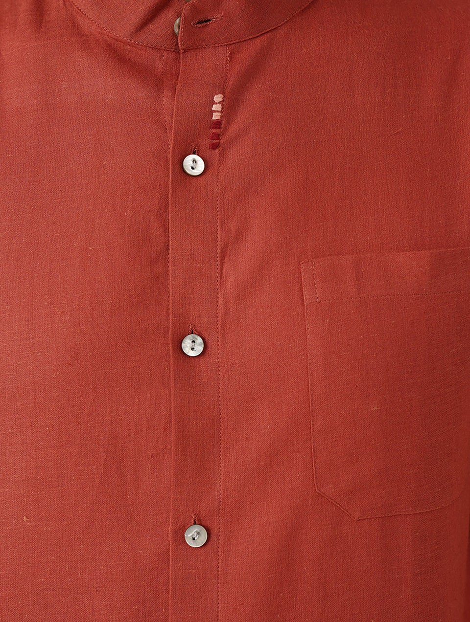 Men Maroon Red Cotton Solid Mandarin Collar Regular Fit Shirt - 38