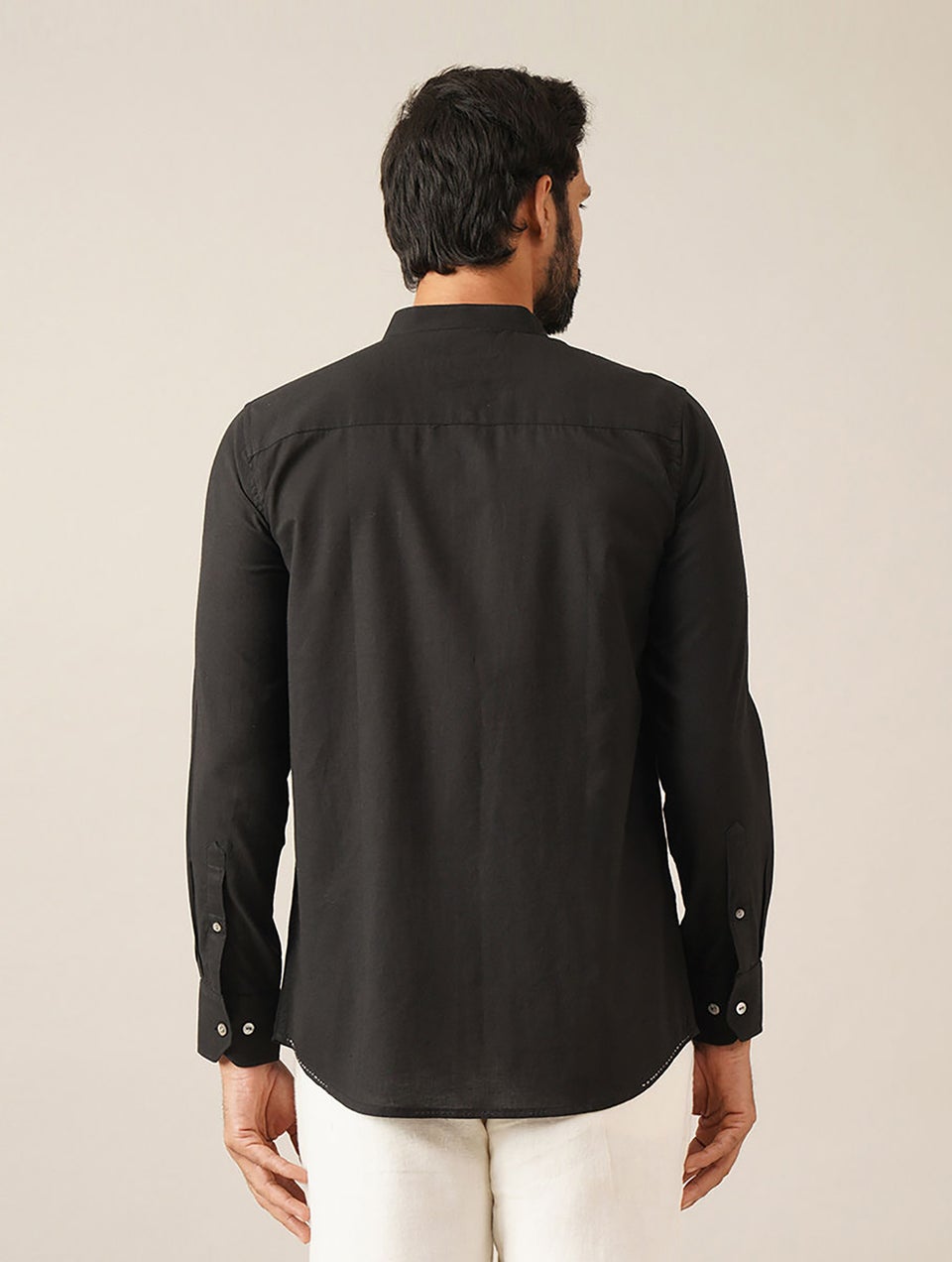 Men Black Cotton Solid Mandarin Collar Regular Fit Shirt - 38
