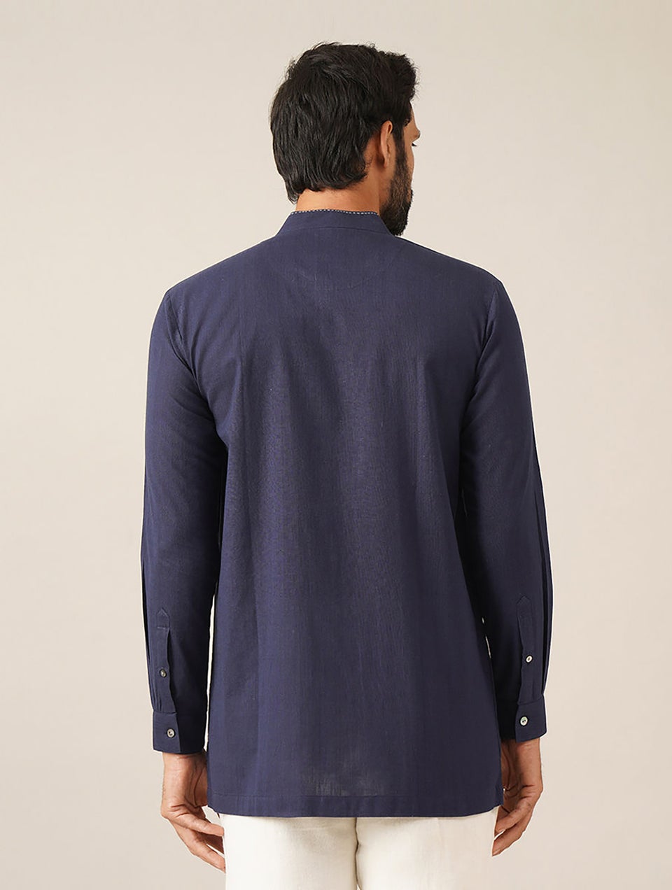 Men Indigo Handspun And Handwoven Cotton Full Sleeves Long Shirt Kurta - 38