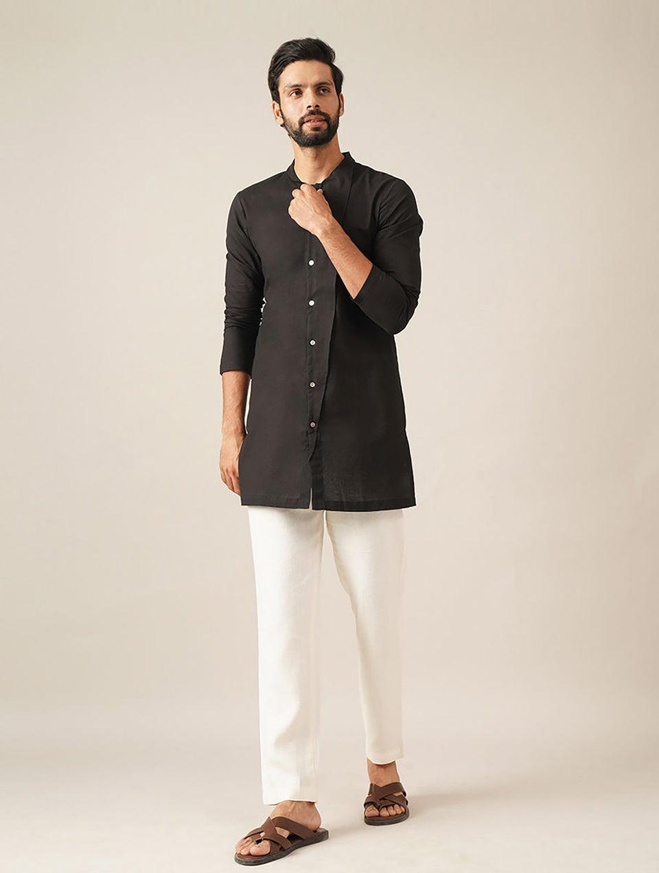 Men Black Cotton Mandarin Collar Regular Fit Kurta - 38