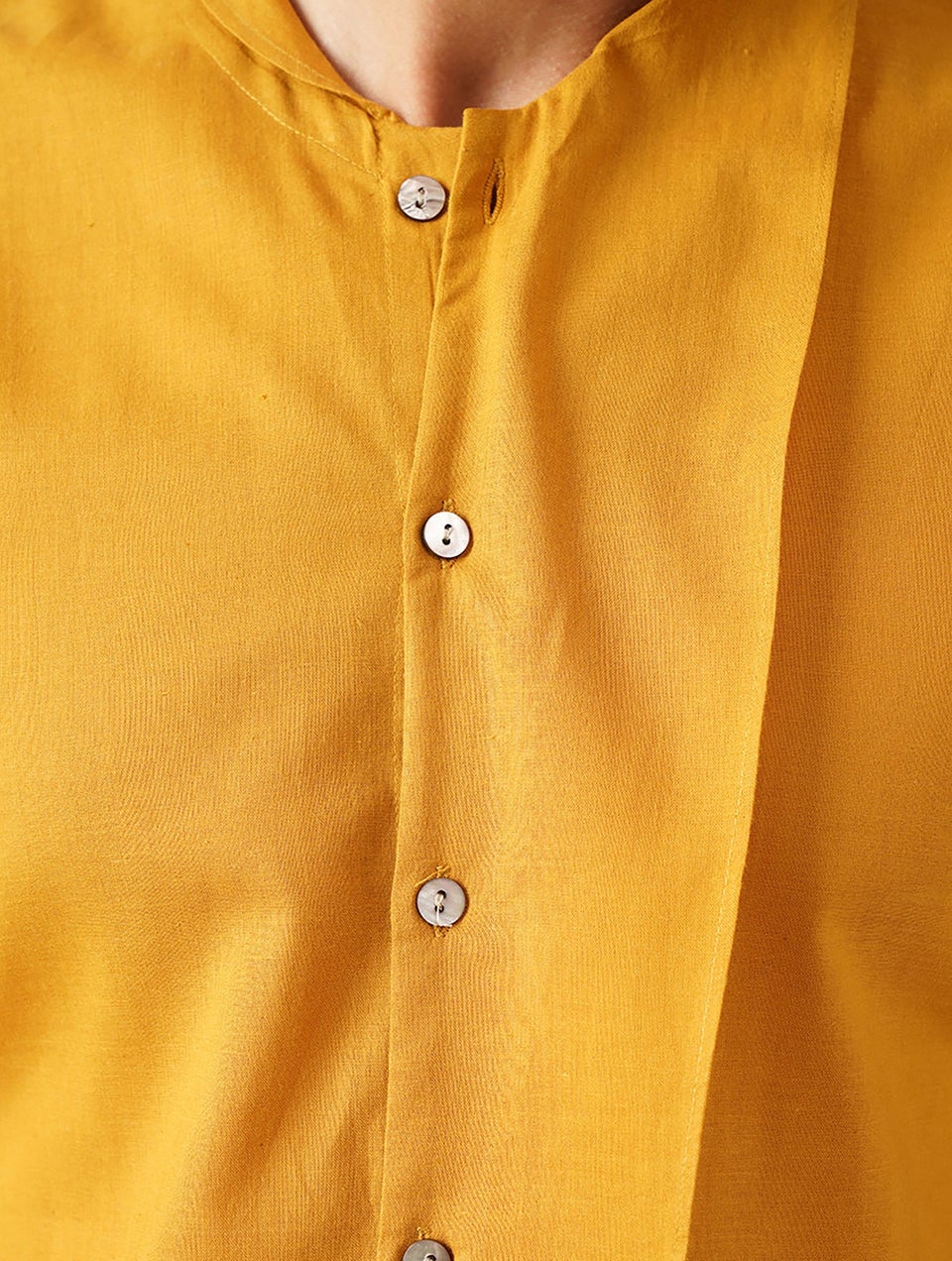 Men Mustard Yellow Cotton Mandarin Collar Regular Fit Kurta - 44