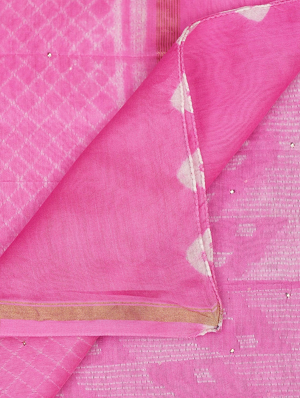 Women Pink Shibori Chanderi Dupatta With Mukaish