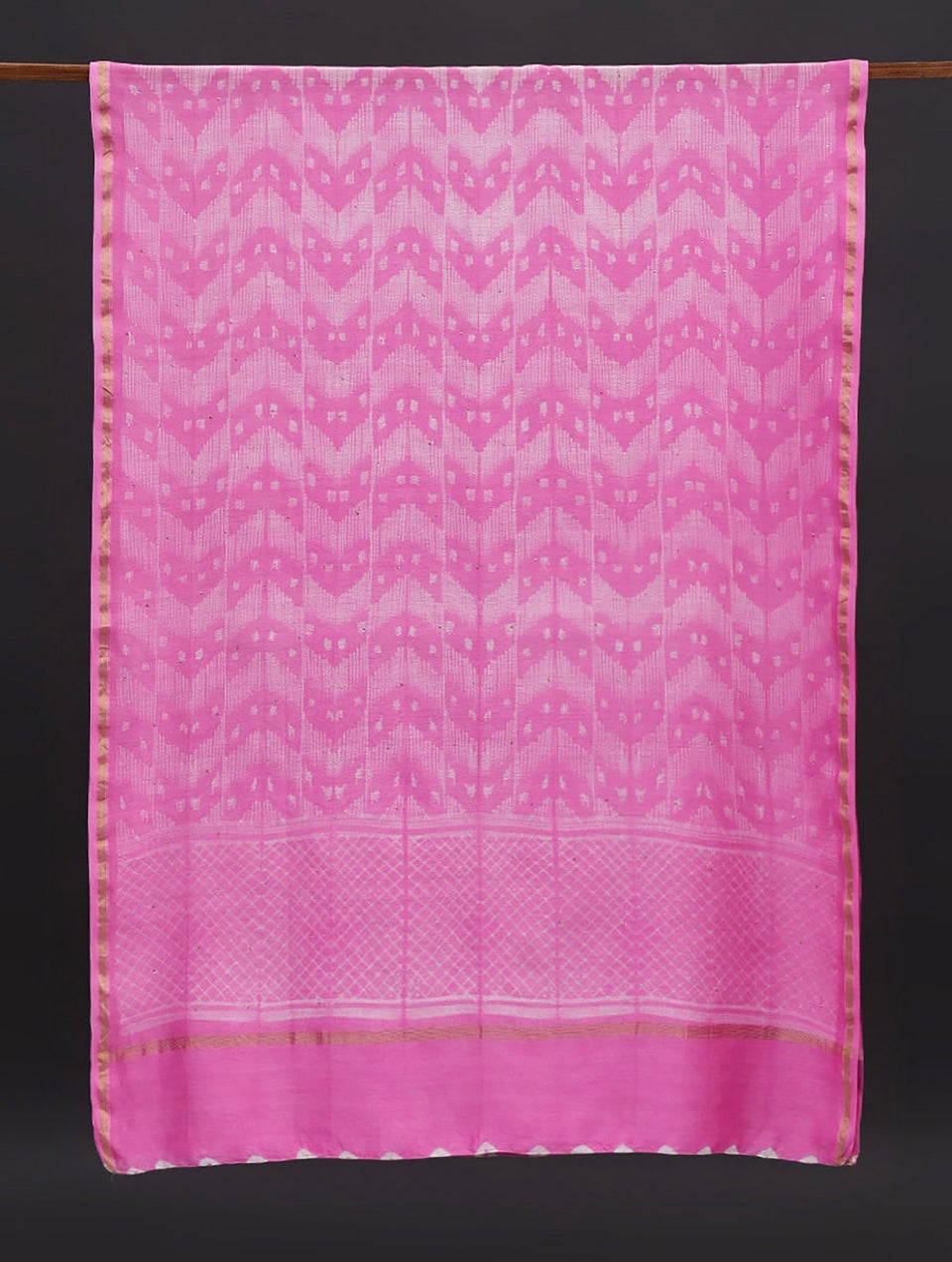 Women Pink Shibori Chanderi Dupatta With Mukaish