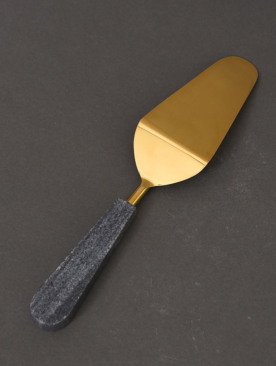 Grey Marble Cake Server With Handcrafted Brass Inlay