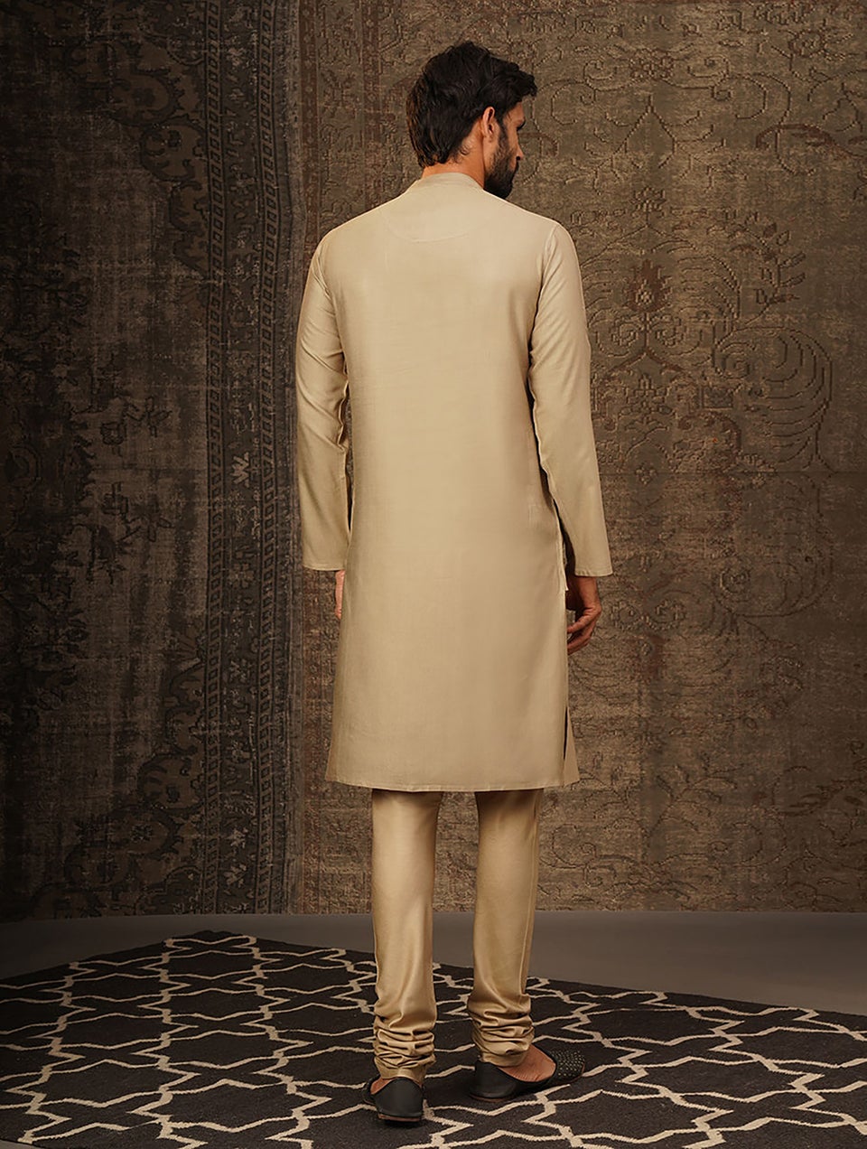 Men Beige Brown Silk Blend Regular Fit Kurta - 38