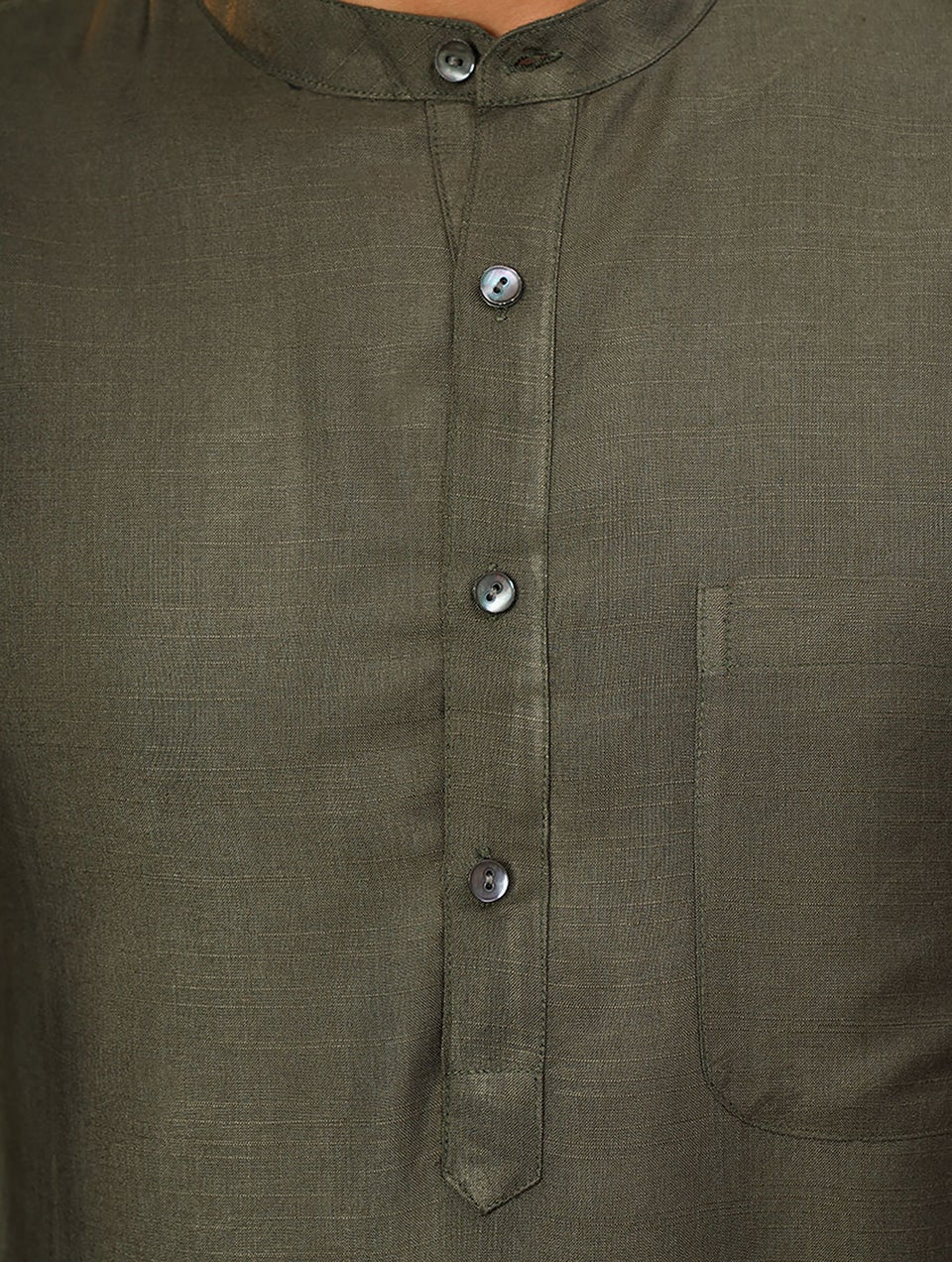 Men Olive Green Silk Blend Mandarin Collar Regular Fit Kurta - 38