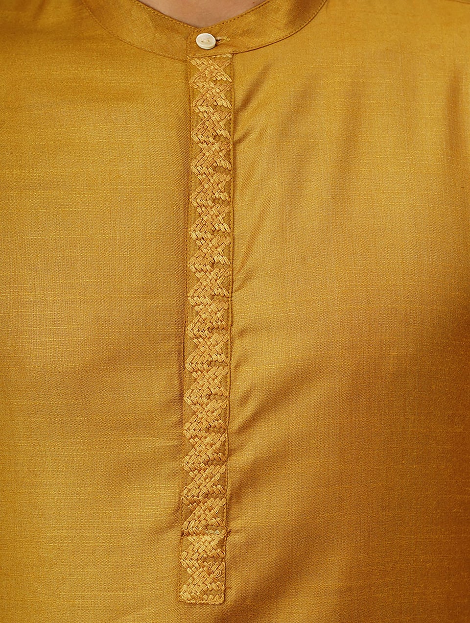 Men Mustard Embroidered Tussar Cotton Long Kurta - 38