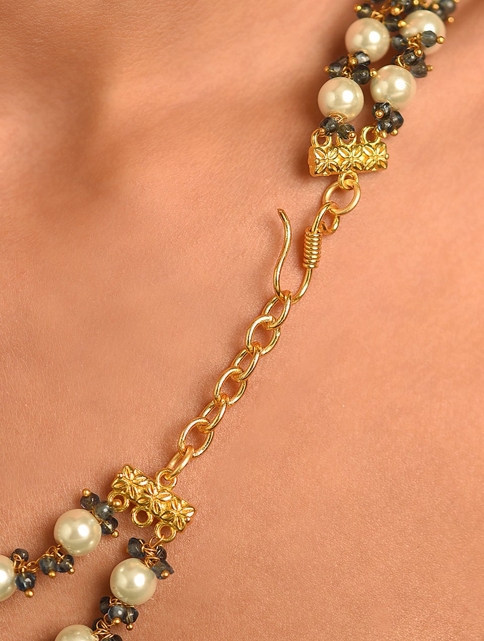 Women Blue White Gold Tone Necklace