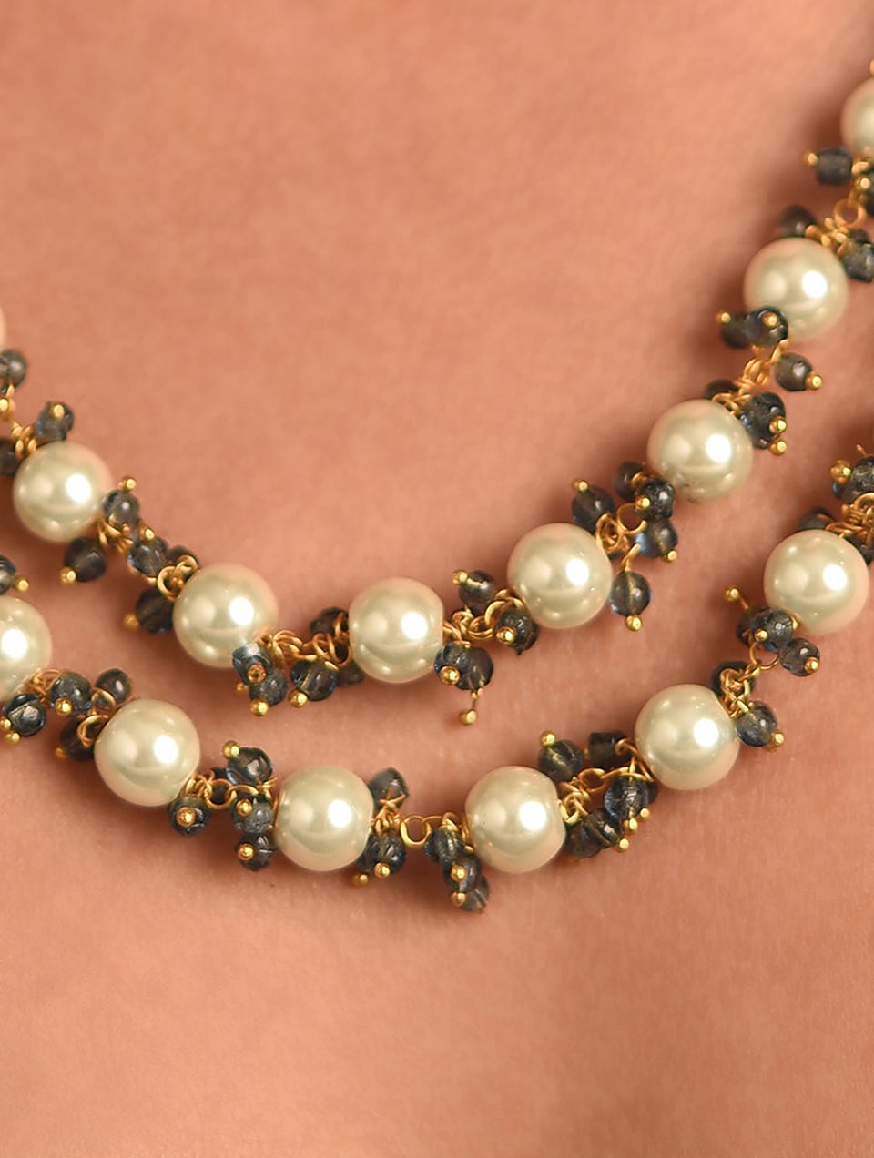 Women Blue White Gold Tone Necklace