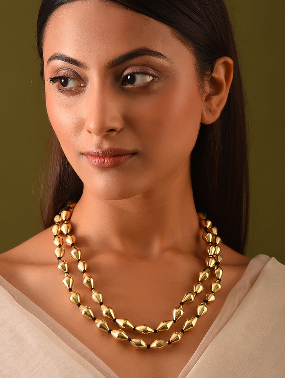 Women Gold Tone Tribal Silver Dholki Necklace