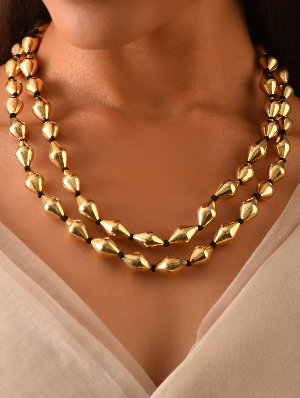 Women Gold Tone Tribal Silver Dholki Necklace