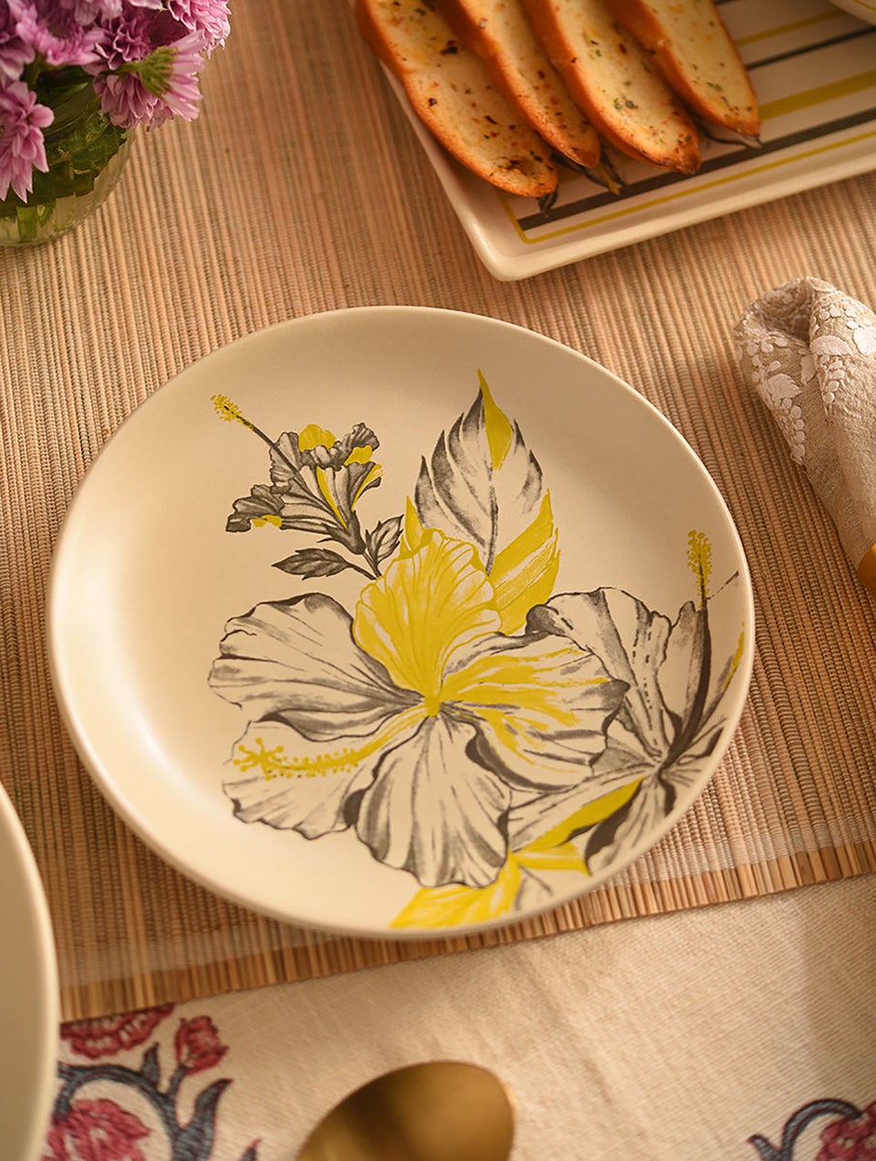 Hibiscus Printed Stoneware Side Plate