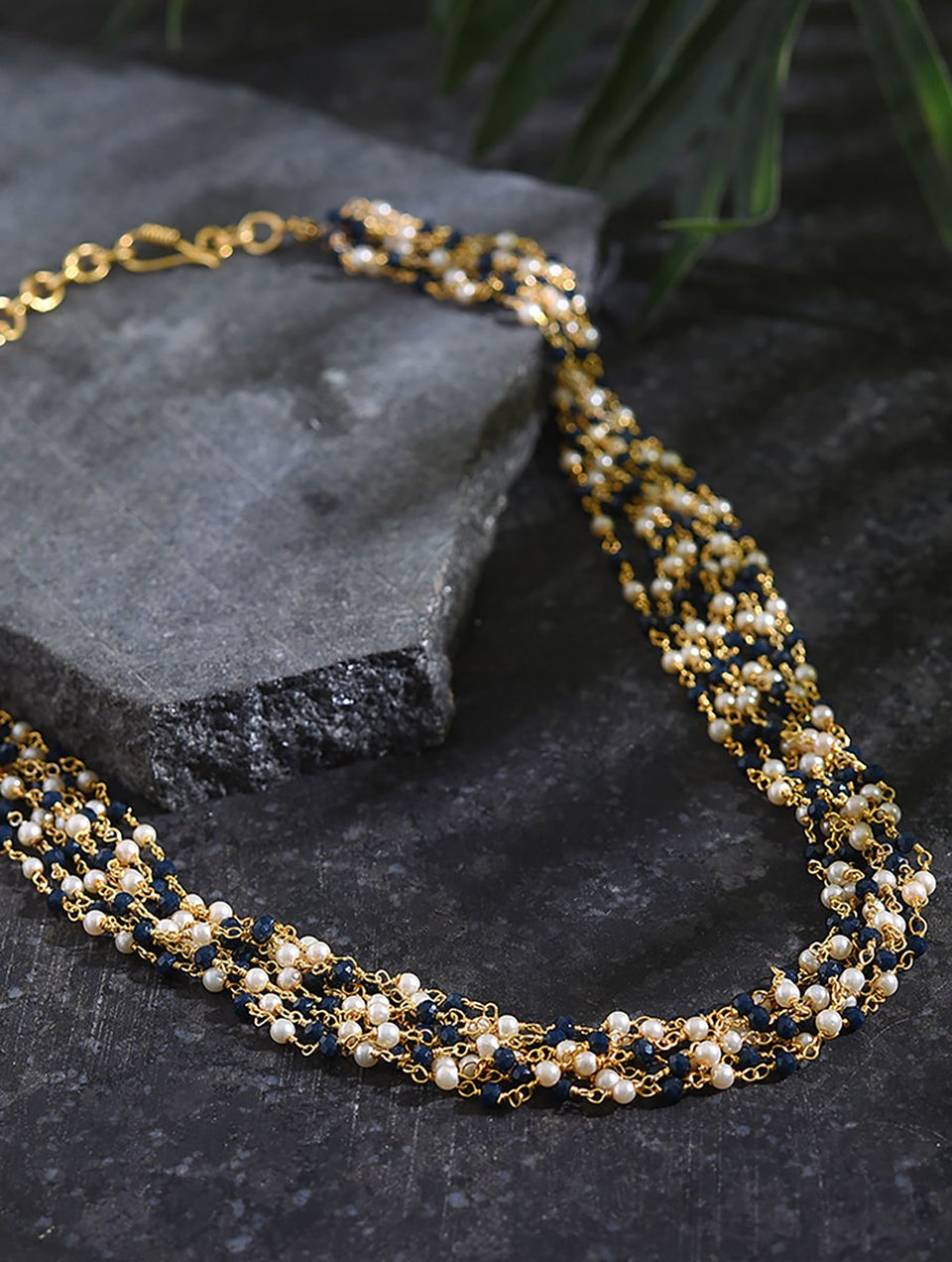Women Blue White Gold Tone Necklace