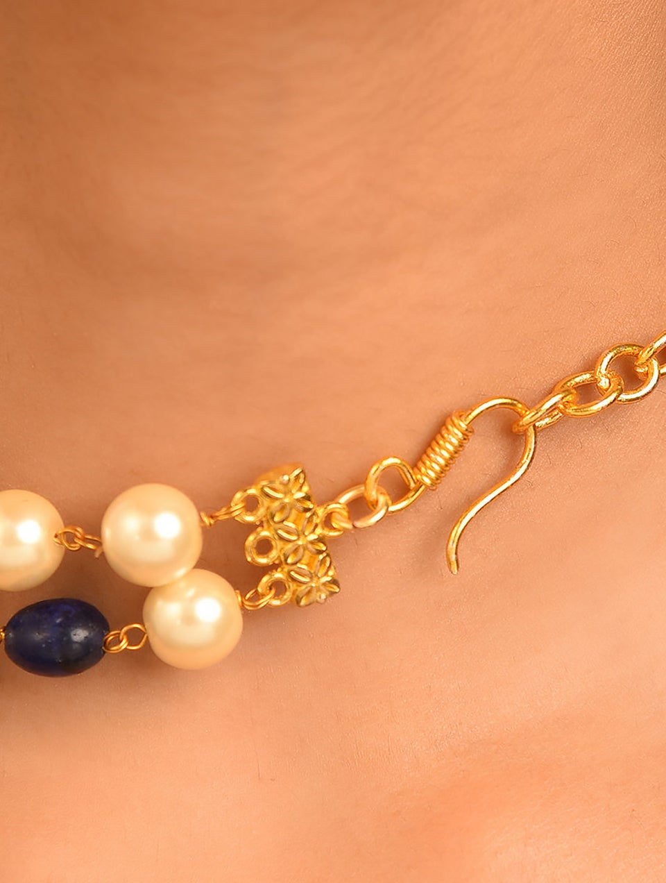 Women Blue White Gold Tone Layered Necklace