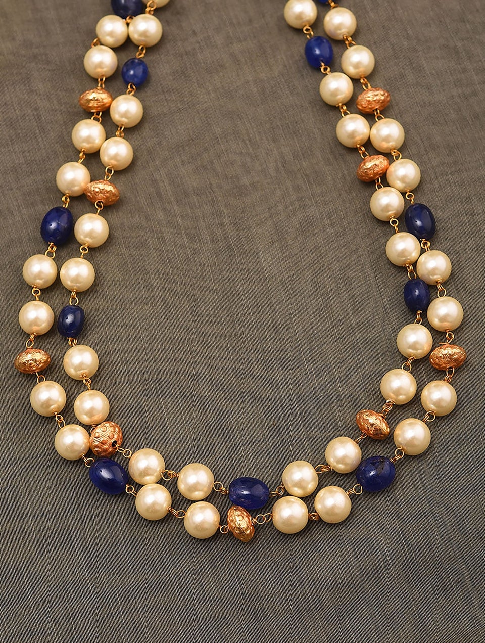 Women Blue White Gold Tone Layered Necklace