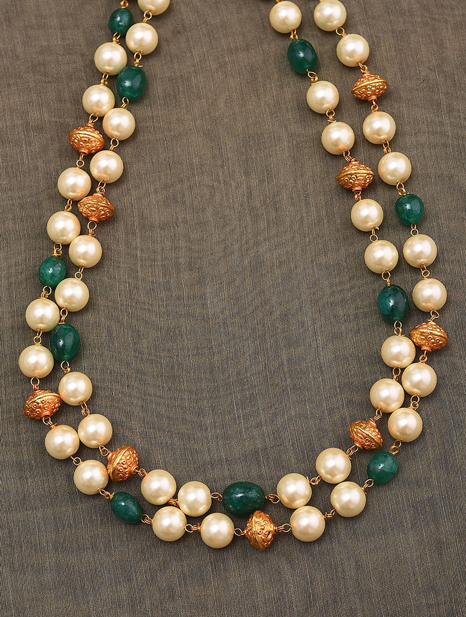 Women Green White Gold Tone Layered Necklace