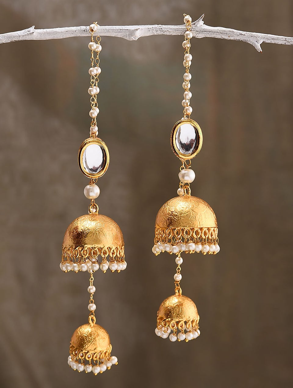 Women White Gold Tone Jhumki Earrings