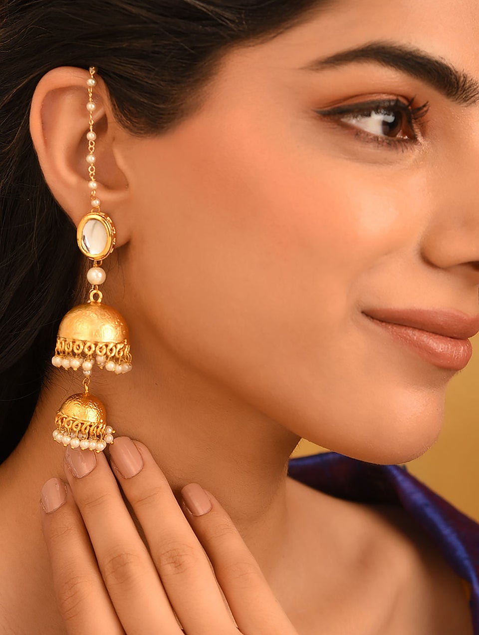 Women White Gold Tone Jhumki Earrings
